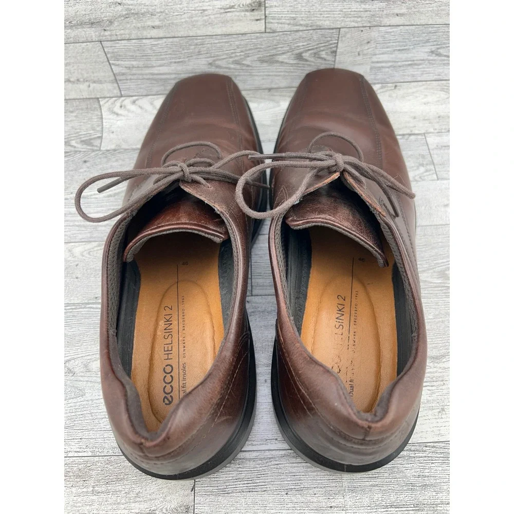 ECCO Helsinki 2 Mens Apron Toe Tie Brown Leather Dress Shoes Size EU 46 US 12.5‎